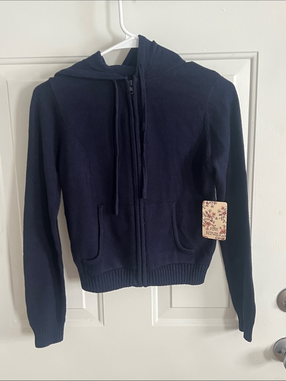 Pink Republic Navy Hooded Zip-Up Sweater Jacket